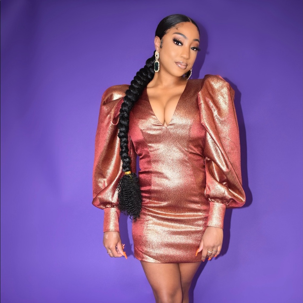 ASOS metallic exaggerated sleeve mini dress